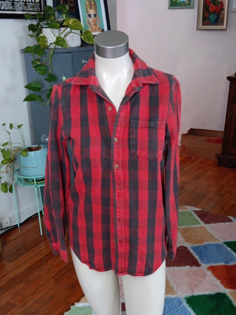 Brandy Melville Red & Black Plaid Button-Up Shirt